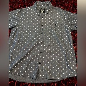 Men’s Harry Potter House Crest Graphic Gray Button Up Short Sleeve Shirt XL